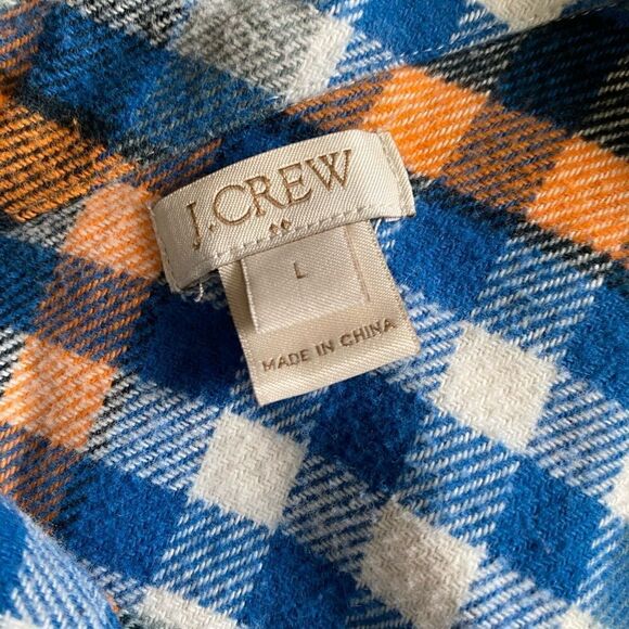 J. Crew Button Down Plaid Flannel Shirt Blue Orange Womens Size Large - Picture 8 of 9